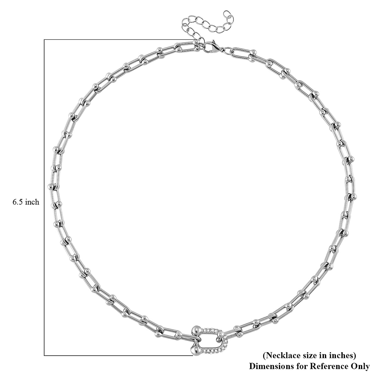 White Austrian Crystal U Link Horseshoe Necklace 18-20 Inches in Stainless Steel image number 5