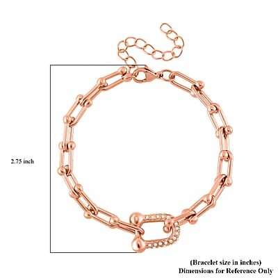 White Austrian Crystal U Link Horseshoe Bracelet in ION Plated RG Stainless Steel (7.5-9.5In)