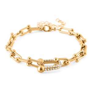 White Austrian Crystal U Link Horseshoe Bracelet in ION Plated YG Stainless Steel (7.5-9.5In)