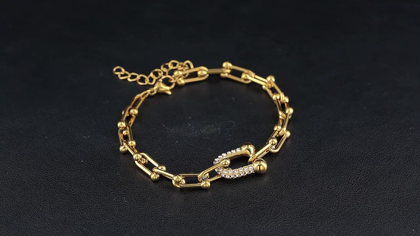 White Austrian Crystal Bracelet in ION Plated RG Stainless Steel (7.5-9.5In)