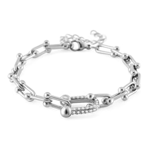 White Austrian Crystal U Link Horseshoe Bracelet in Stainless Steel (7.5-9.5In)