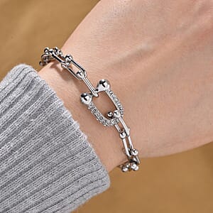 White Austrian Crystal U Link Horseshoe Bracelet in Stainless Steel (7.5-9.5In)