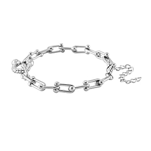 White Austrian Crystal U Link Horseshoe Bracelet in Stainless Steel (7.5-9.5In)