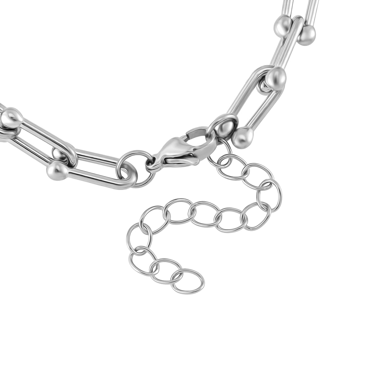 White Austrian Crystal U Link Horseshoe Bracelet in Stainless Steel (7.5-9.5In) image number 3