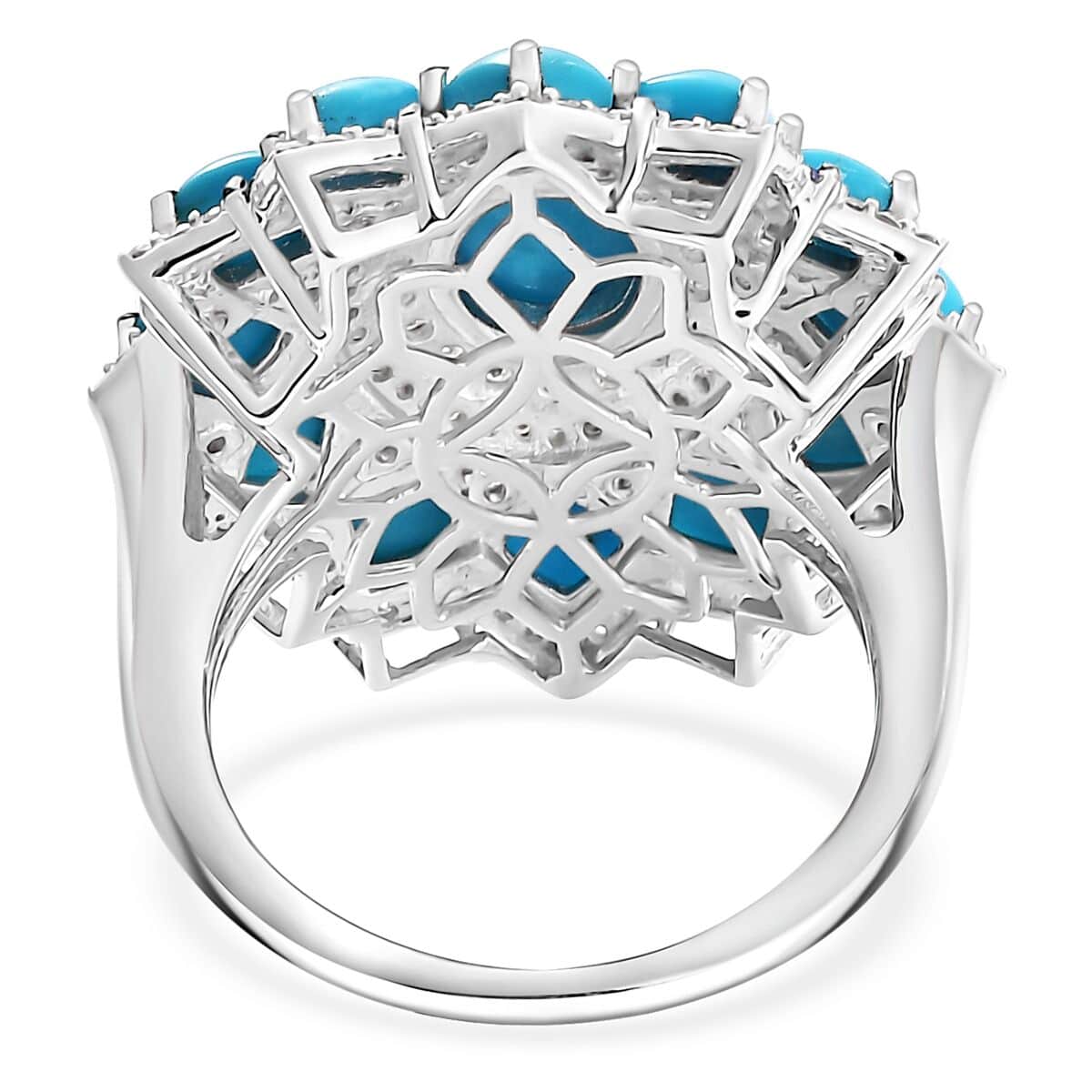 Sleeping Beauty Turquoise and Multi Gemstone 7.15 ctw Floral Ring in Rhodium Over Sterling Silver (Size 10.0) image number 4