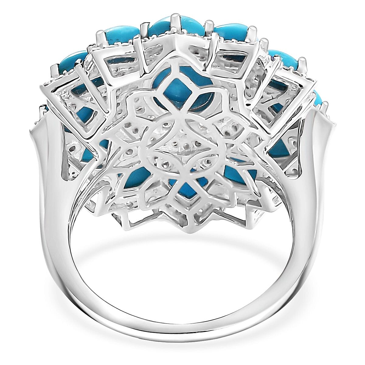 Sleeping Beauty Turquoise and Multi Gemstone 7.15 ctw Floral Ring in Rhodium Over Sterling Silver (Size 7.0) image number 4