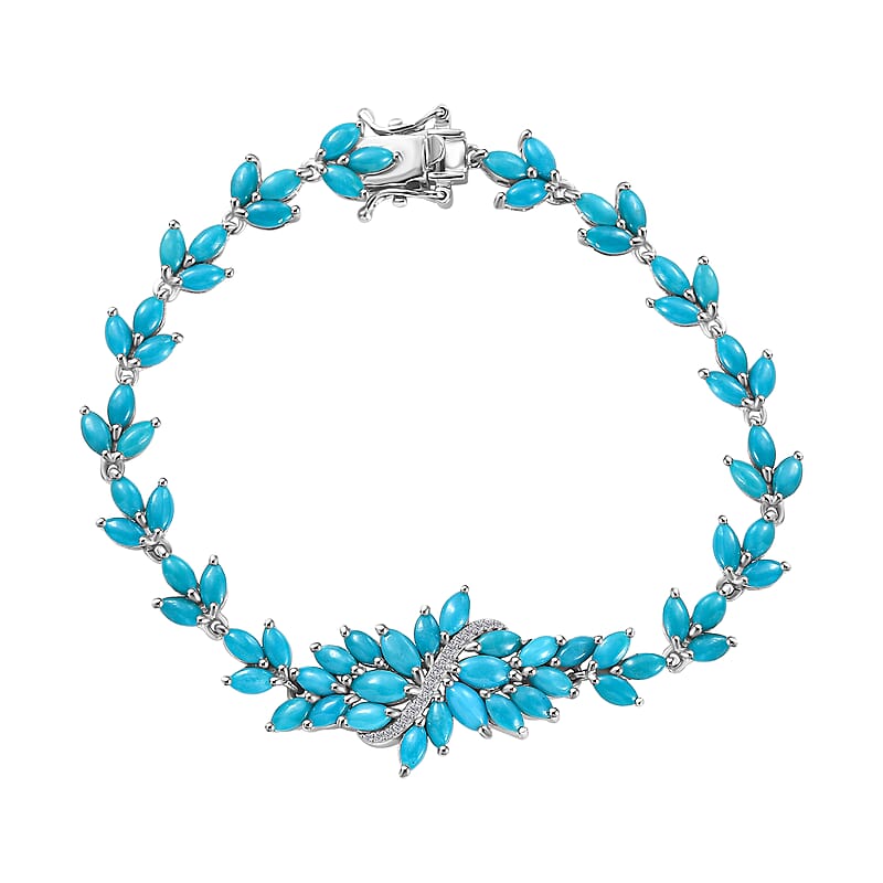 D'Joy Sleeping Beauty Turquoise and Moissanite 10.25 ctw Vine Bracelet in Rhodium Over Sterling Silver (7.25 In)