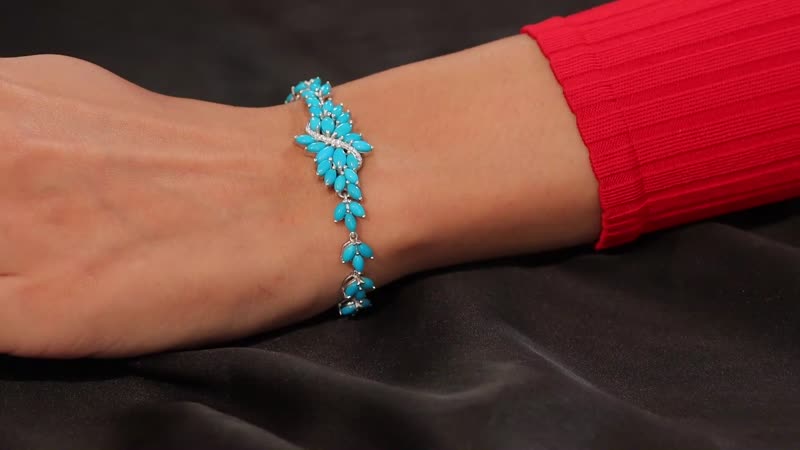 D'Joy Sleeping Beauty Turquoise and Moissanite 10.25 ctw Vine Bracelet in Rhodium Over Sterling Silver (7.25 In)
