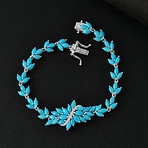 D'Joy Sleeping Beauty Turquoise and Moissanite 10.25 ctw Vine Bracelet in Rhodium Over Sterling Silver (7.25 In)