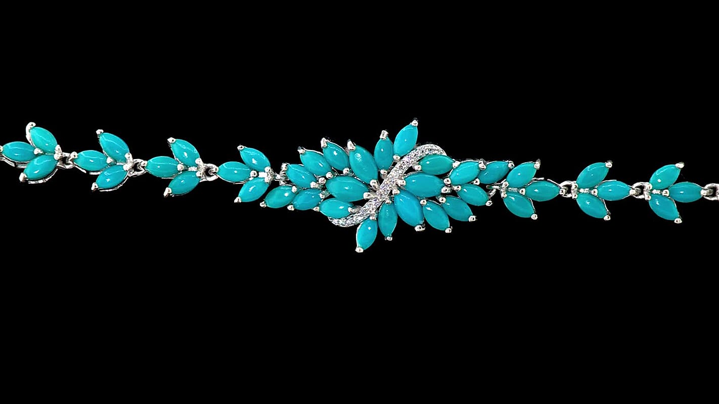 D'Joy Sleeping Beauty Turquoise and Moissanite 10.25 ctw Vine Bracelet in Rhodium Over Sterling Silver (7.25 In)