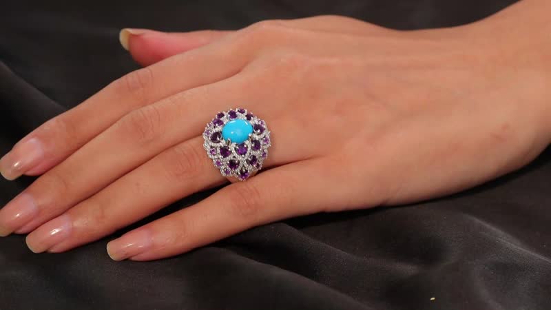 Sleeping Beauty Turquoise, Multi Gemstone Ring in Rhodium Over Sterling Silver (Size 8.0) 6.40 ctw