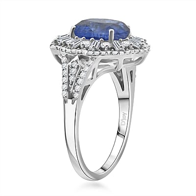Kashmir Kyanite and Moissanite 4.60 ctw Ethereal Majesty Ring in Rhodium Over Sterling Silver (Size 10.0)