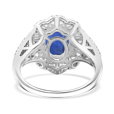 Kashmir Kyanite and Moissanite 4.60 ctw Ethereal Majesty Ring in Rhodium Over Sterling Silver (Size 10.0)