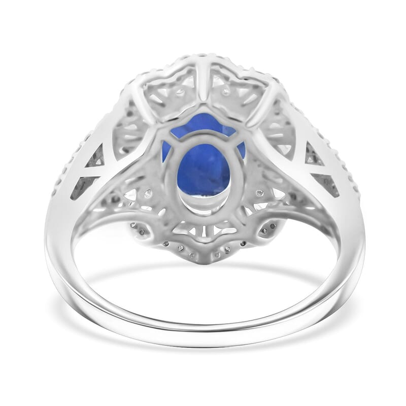 Kashmir Kyanite and Moissanite 4.60 ctw Ethereal Majesty Ring in Rhodium Over Sterling Silver (Size 10.0)
