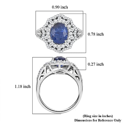 Kashmir Kyanite and Moissanite 4.60 ctw Ethereal Majesty Ring in Rhodium Over Sterling Silver (Size 10.0)