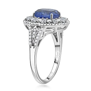 Kashmir Kyanite and Moissanite 4.60 ctw Ethereal Majesty Ring in Rhodium Over Sterling Silver (Size 6.0)