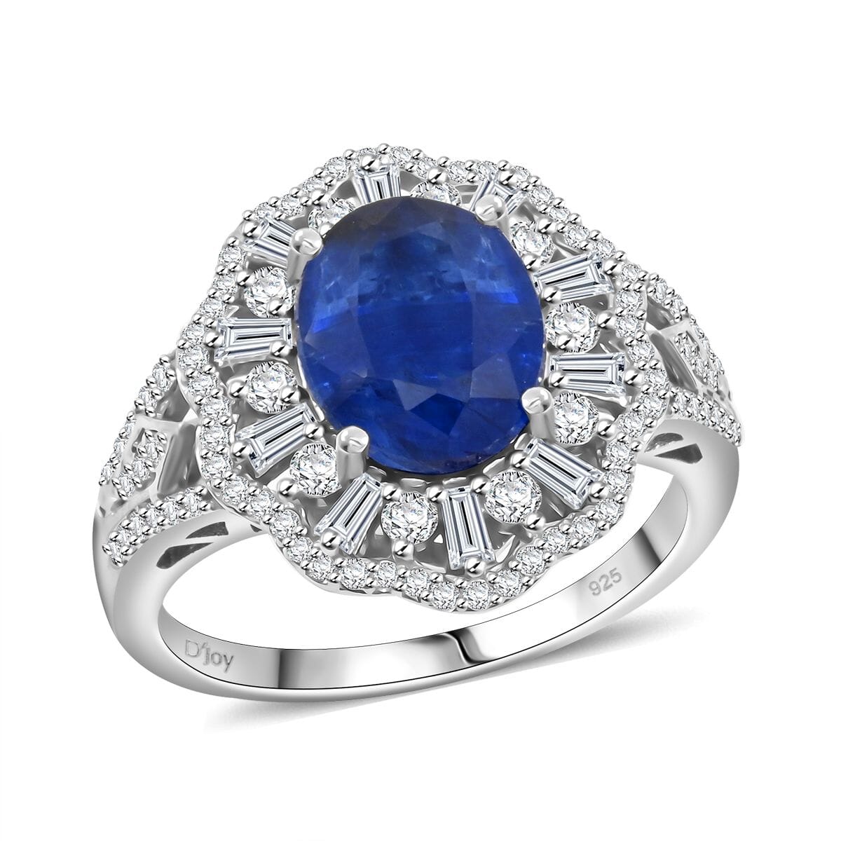 Kashmir Kyanite and Moissanite 4.60 ctw Ethereal Majesty Ring in Rhodium Over Sterling Silver (Size 7.0) image number 0