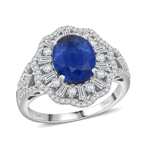 Kashmir Kyanite and Moissanite 4.60 ctw Ethereal Majesty Ring in Rhodium Over Sterling Silver (Size 7.0)
