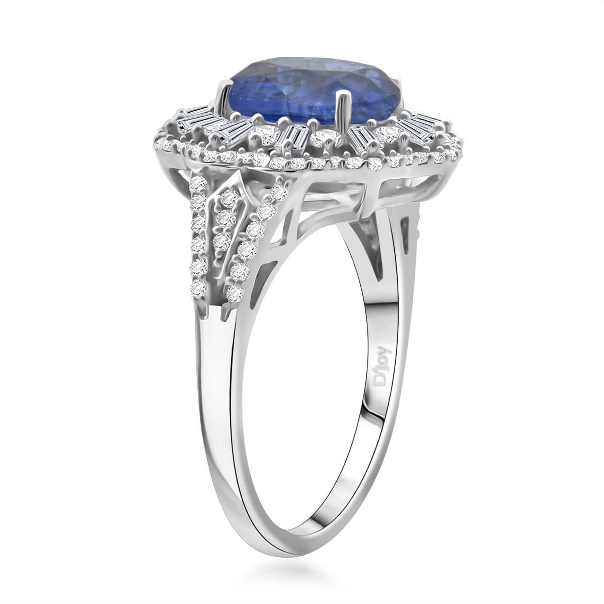 Kashmir Kyanite and Moissanite 4.60 ctw Ethereal Majesty Ring in Rhodium Over Sterling Silver (Size 7.0) image number 3