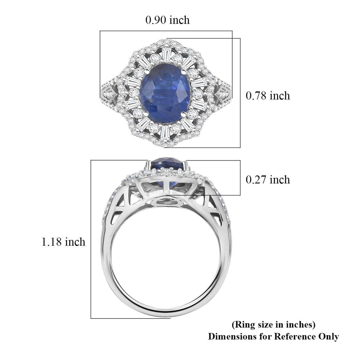 Kashmir Kyanite and Moissanite 4.60 ctw Ethereal Majesty Ring in Rhodium Over Sterling Silver (Size 7.0) image number 5