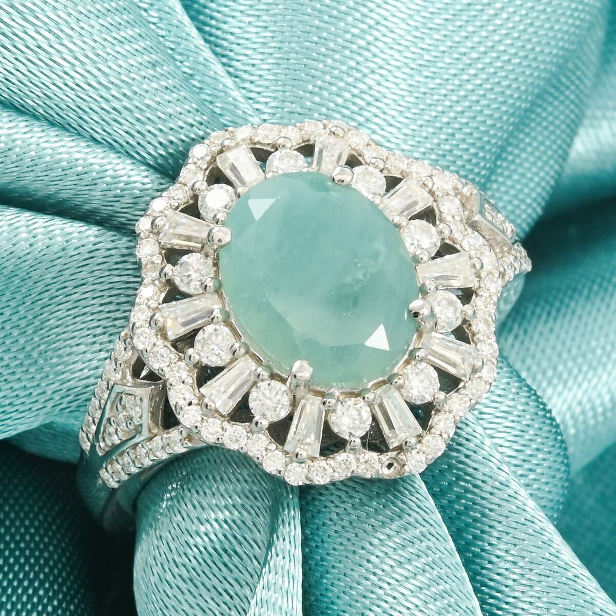 Grandidierite and Moissanite 3.65 ctw Ethereal Majesty Ring in Rhodium Over Sterling Silver (Size 9.0) image number 1