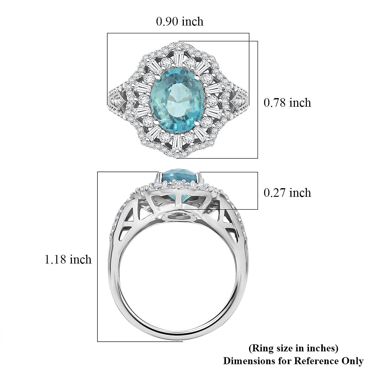 Cambodian Blue Zircon and Moissanite 4.85 ctw Ethereal Majesty Ring in Rhodium Over Sterling Silver (Size 10.0)