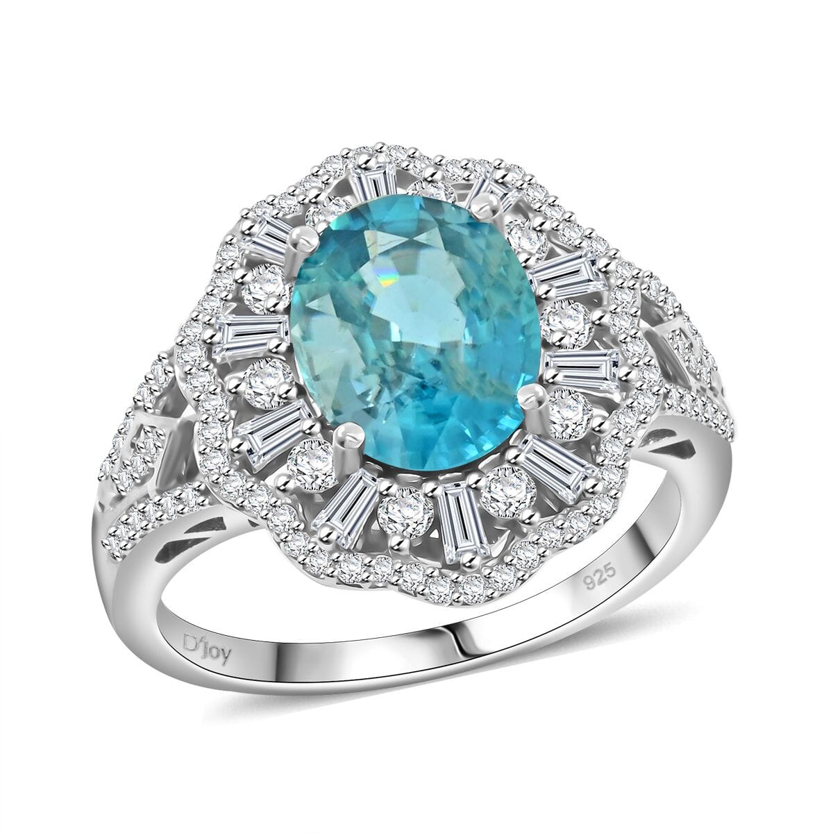 Cambodian Blue Zircon and Moissanite 4.85 ctw Ethereal Majesty Ring in Rhodium Over Sterling Silver (Size 9.0) image number 0