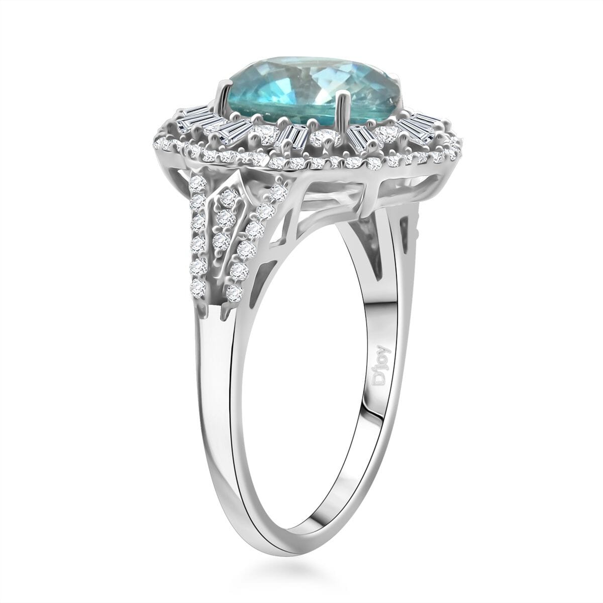 Cambodian Blue Zircon and Moissanite 4.85 ctw Ethereal Majesty Ring in Rhodium Over Sterling Silver (Size 9.0) image number 3