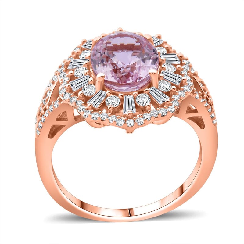 Martha Rocha Kunzite and Moissanite 4.30 ctw Ethereal Majesty Ring in 18K Vermeil Rose Gold Over Sterling Silver (Size 6.0)