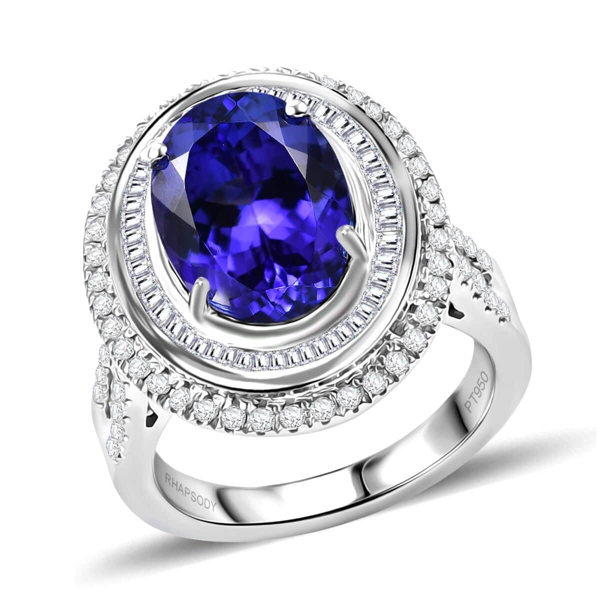 Certified & Appraised Rhapsody AAAA Tanzanite and E-F VS Diamond 6.32 ctw Ring in 950 Platinum (Size 10.0) 10.90 Grams image number 0