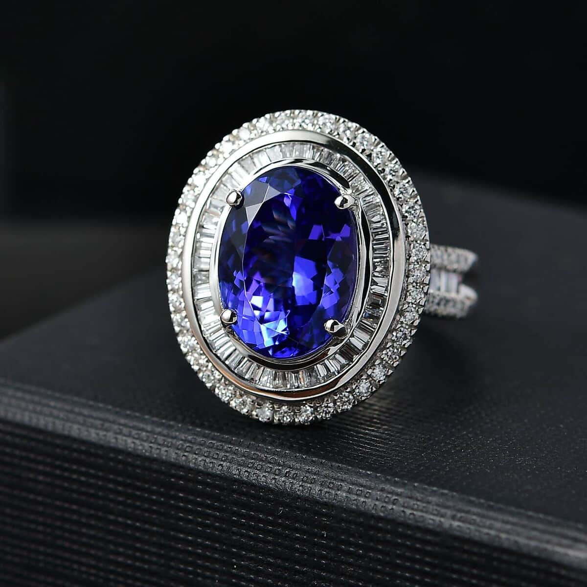 Certified & Appraised Rhapsody AAAA Tanzanite and E-F VS Diamond 6.32 ctw Ring in 950 Platinum (Size 10.0) 10.90 Grams image number 1