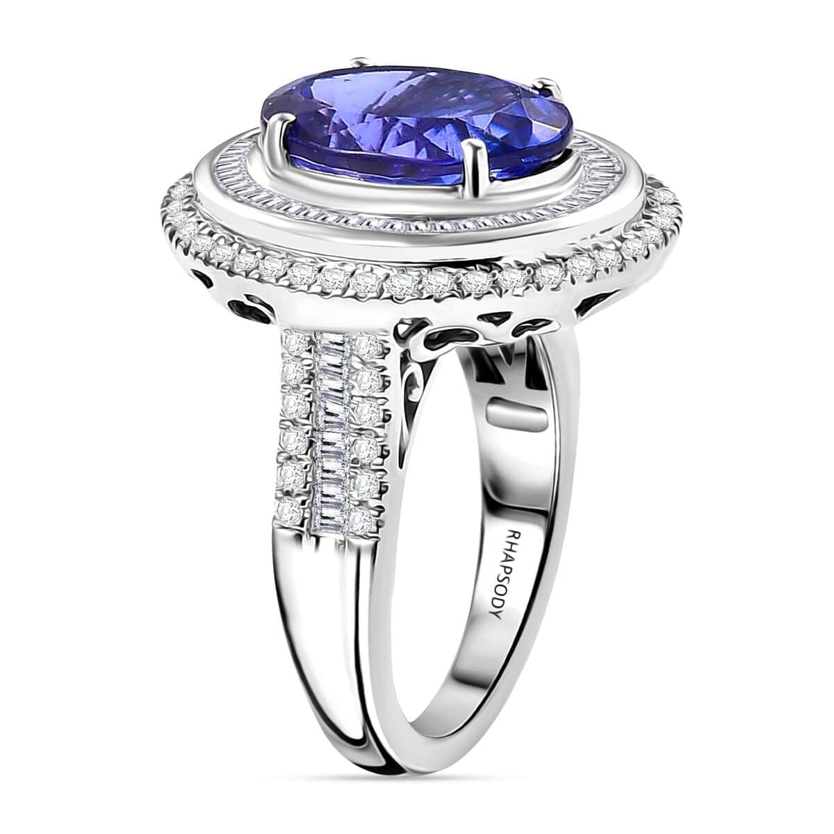 Certified & Appraised Rhapsody AAAA Tanzanite and E-F VS Diamond 6.32 ctw Ring in 950 Platinum (Size 10.0) 10.90 Grams image number 3