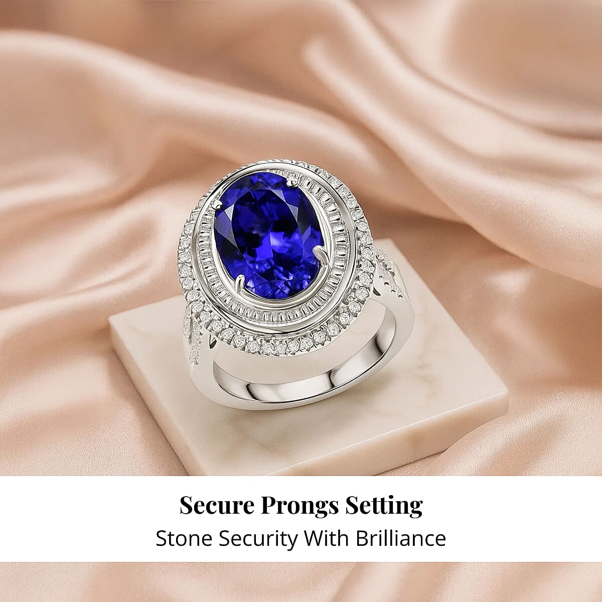 Certified & Appraised Rhapsody AAAA Tanzanite and E-F VS Diamond 6.32 ctw Ring in 950 Platinum (Size 5.0) 10.90 Grams image number 4