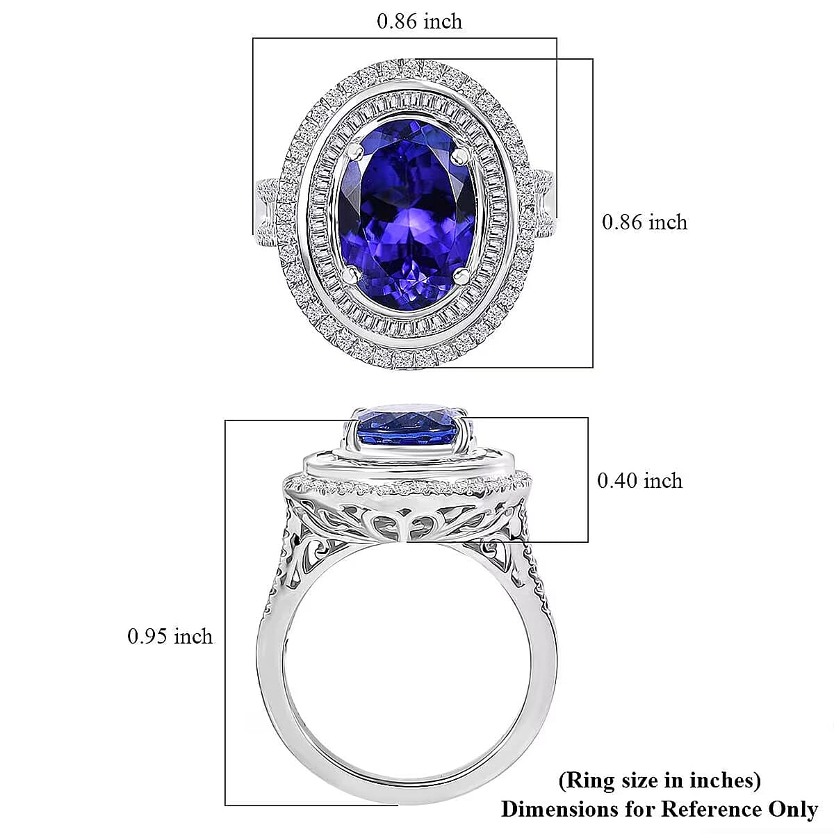 Certified & Appraised Rhapsody AAAA Tanzanite and E-F VS Diamond 6.32 ctw Ring in 950 Platinum (Size 5.0) 10.90 Grams image number 6