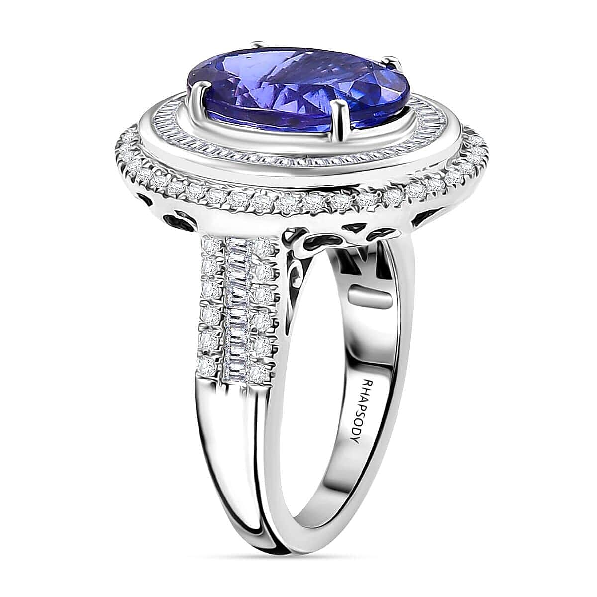 Certified & Appraised Rhapsody AAAA Tanzanite and E-F VS Diamond 6.32 ctw Ring in 950 Platinum (Size 7.5) 10.90 Grams image number 3