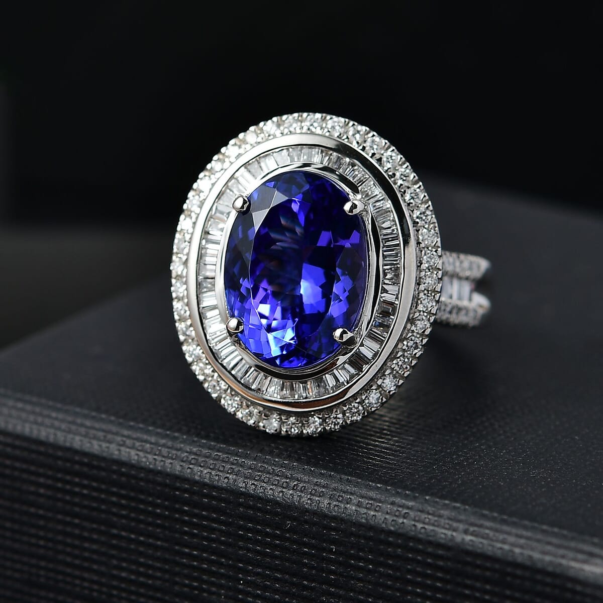 Certified & Appraised Rhapsody AAAA Tanzanite and E-F VS Diamond 6.32 ctw Ring in 950 Platinum (Size 8.0) 10.90 Grams image number 1