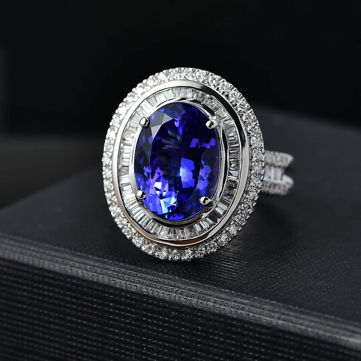 Certified & Appraised Rhapsody AAAA Tanzanite and E-F VS Diamond 6.32 ctw Ring in 950 Platinum (Size 8.5) 10.90 Grams image number 1