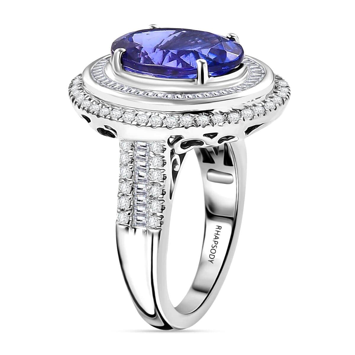 Certified & Appraised Rhapsody AAAA Tanzanite and E-F VS Diamond 6.32 ctw Ring in 950 Platinum (Size 8.5) 10.90 Grams image number 3