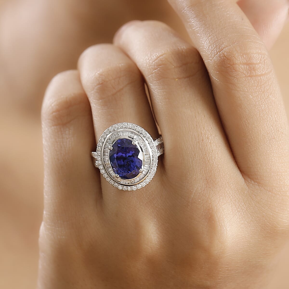 Certified & Appraised Rhapsody AAAA Tanzanite and E-F VS Diamond 6.32 ctw Ring in 950 Platinum (Size 9.0) 10.90 Grams image number 2