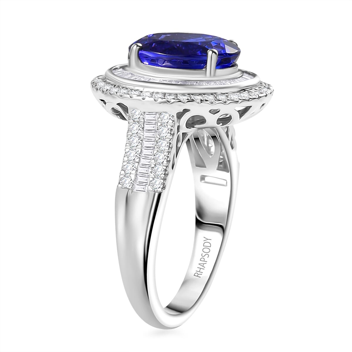Certified & Appraised Rhapsody AAAA Tanzanite and E-F VS Diamond 6.32 ctw Ring in 950 Platinum (Size 9.0) 10.90 Grams image number 3