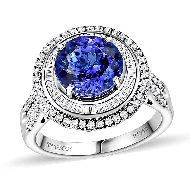 Certified and Appraised Rhapsody AAAA Tanzanite, Diamond Ring in 950 Platinum 6.11 ctw (Size 10.0)