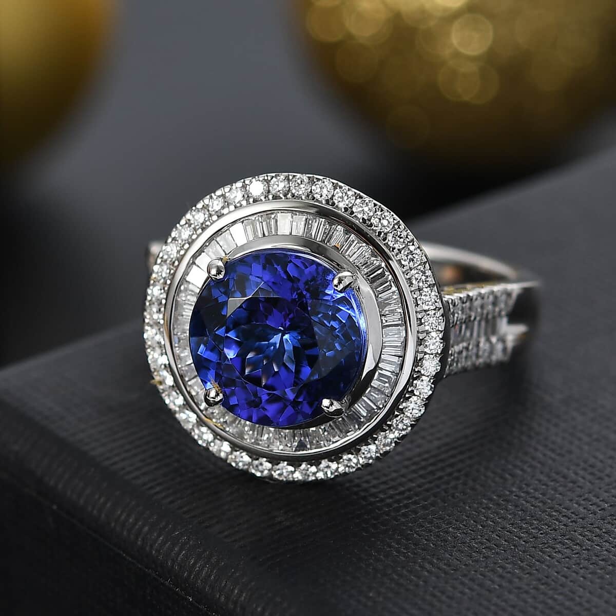 Doorbuster Certified & Appraised Rhapsody AAAA Tanzanite and Diamond E-F VS 6.11 ctw Ring in 950 Platinum (Size 10.0) 10.25 Grams image number 1