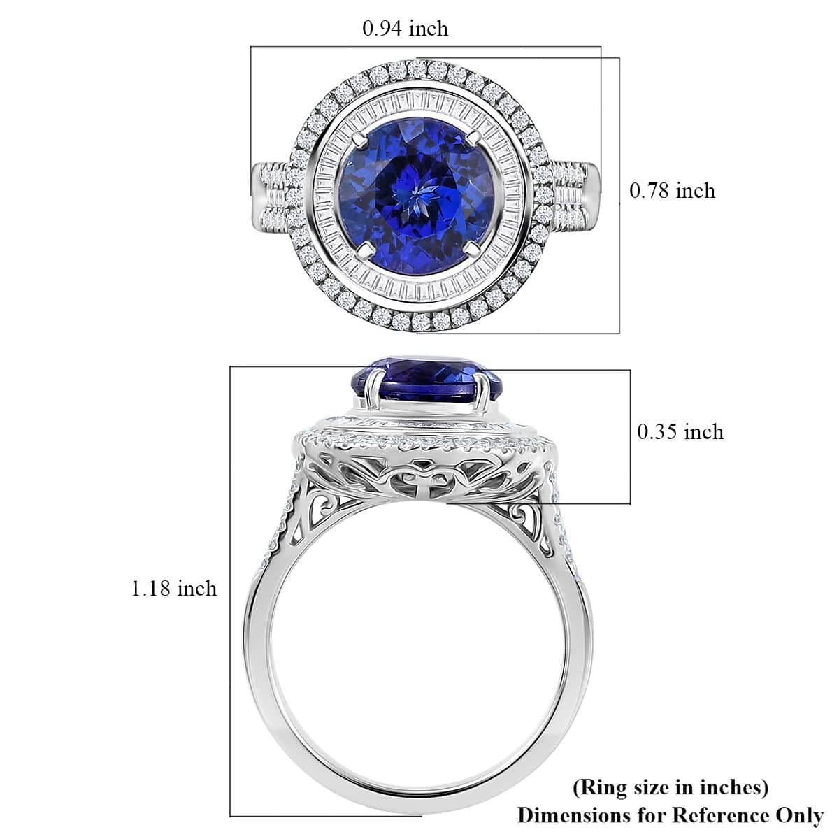 Doorbuster Certified & Appraised Rhapsody AAAA Tanzanite and Diamond E-F VS 6.11 ctw Ring in 950 Platinum (Size 10.0) 10.25 Grams image number 5