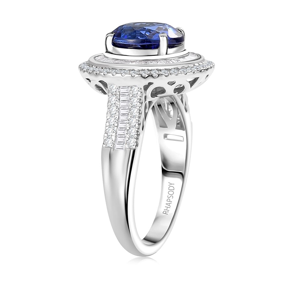 Certified & Appraised Rhapsody 950 Platinum AAAA Tanzanite, Diamond (E-F, VS2) (1.09 cts) Ring (Size 6.5) (10.25 g) 6.11 ctw image number 3
