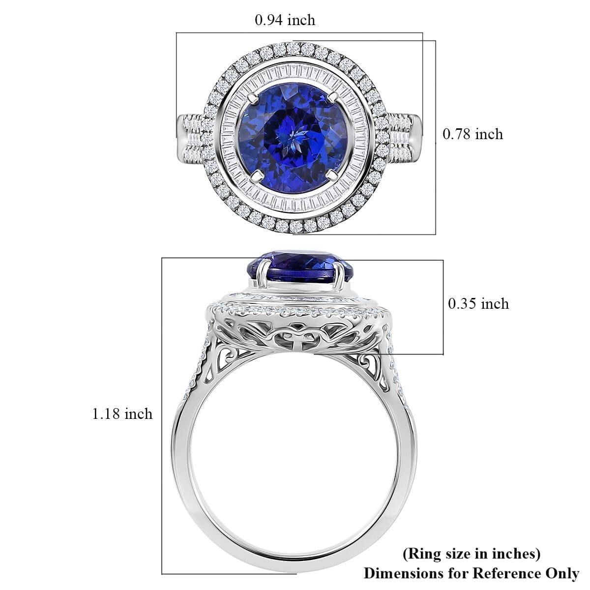 Certified & Appraised Rhapsody 950 Platinum AAAA Tanzanite, Diamond (E-F, VS2) (1.09 cts) Ring (Size 6.5) (10.25 g) 6.11 ctw image number 5