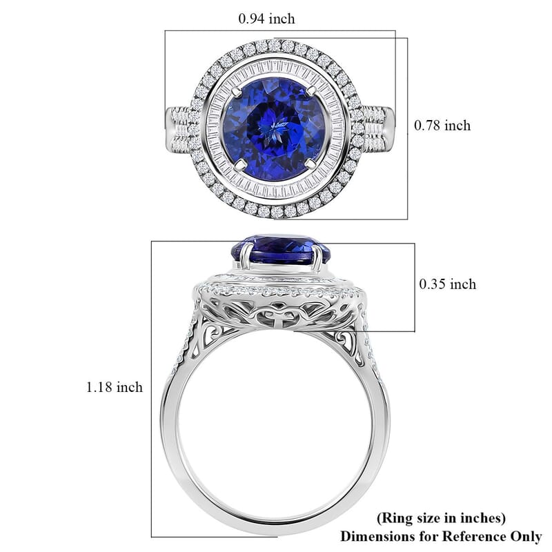Certified & Appraised Rhapsody AAAA Tanzanite and Diamond E-F VS 6.11 ctw Ring in 950 Platinum (Size 7.0) 10.25 Grams