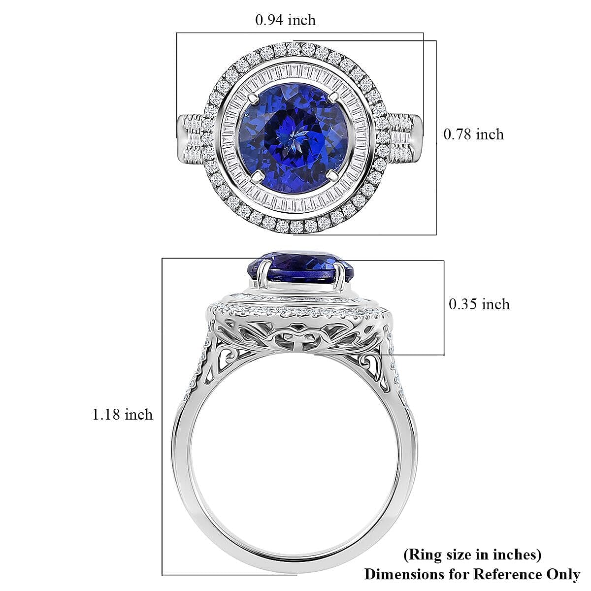 Certified & Appraised Rhapsody 950 Platinum AAAA Tanzanite, Diamond (E-F, VS2) (1.09 cts) Ring (Size 7.5) (10.25 g) 6.11 ctw image number 5