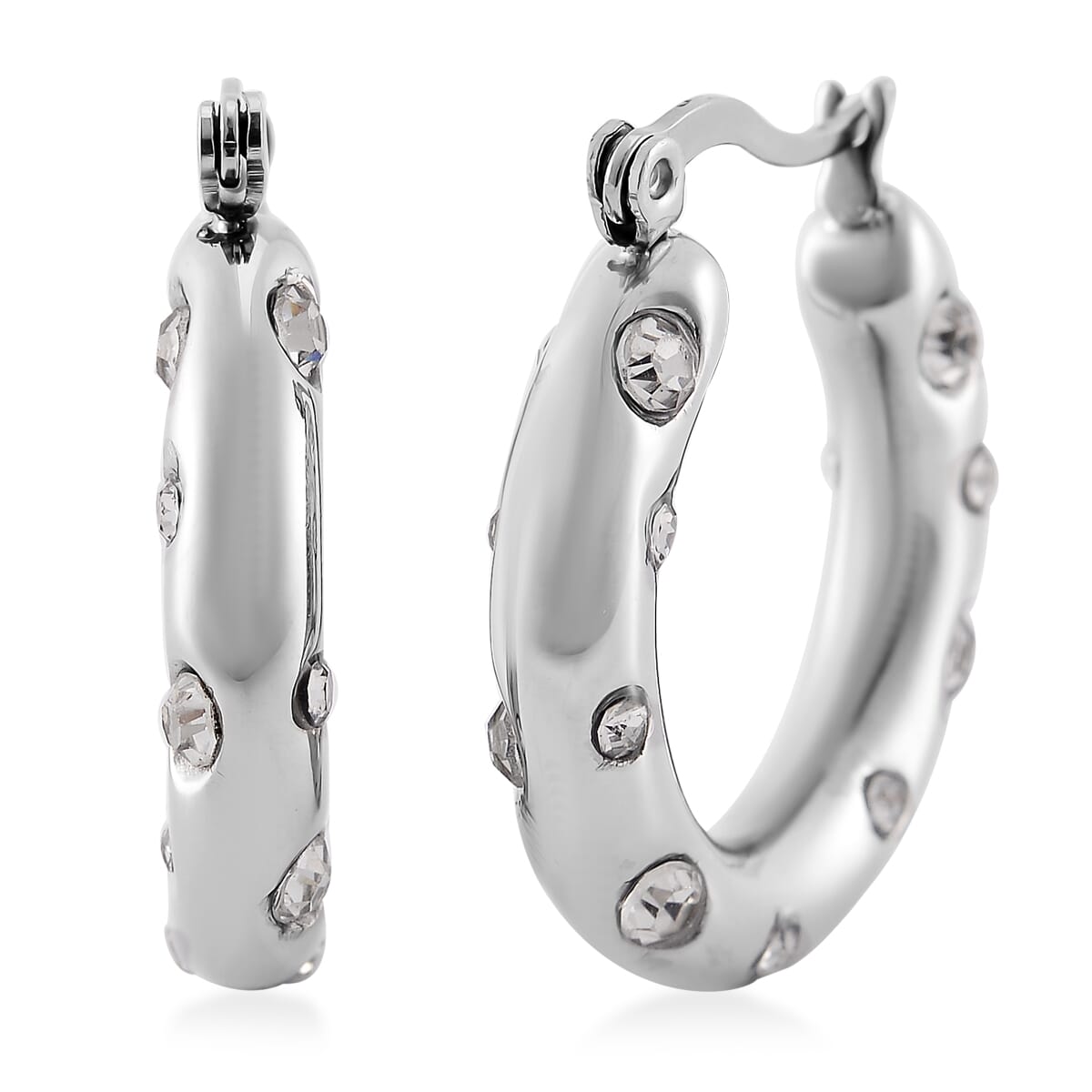White Austrian Crystal Hoop Earrings in Stainless Steel image number 0