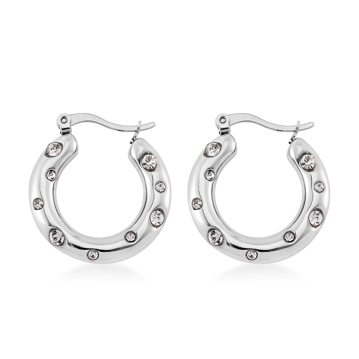 White Austrian Crystal Hoop Earrings in Stainless Steel image number 3