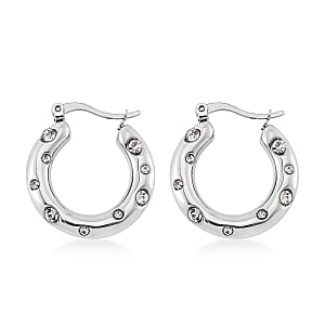 White Austrian Crystal Hoop Earrings in Stainless Steel